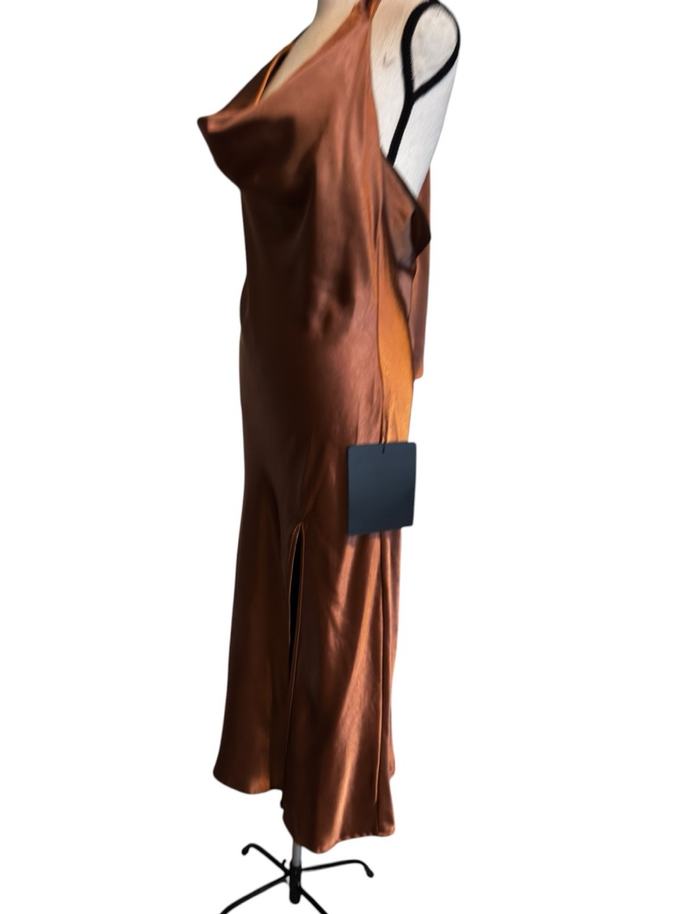Lulus Sophisticated Impression Brown Satin Backless Cowl Midi Dress NWT –Size M - Picture 7 of 12